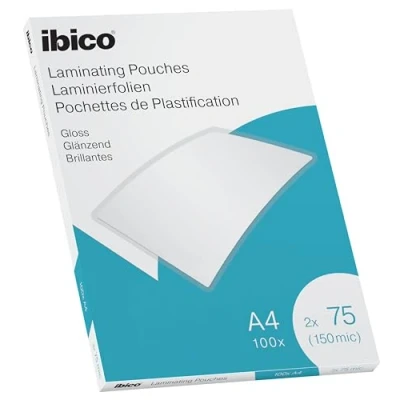 Imagen de Ibico 627316 Pack de 100 Fundas Plastificar A4 Gloss, Tamaño A4, 2x75 Micras, Caja 100, Con Acabado Brillante, Transparentes