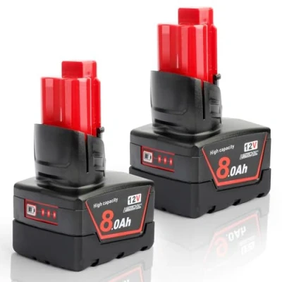 Imagen de Powarobor 2 Pack M12 12V 8.0Ah Li Ion Batería de Repuesto Compatible con Herramientas Eléctricas Inalámbricas Milwaukee 12V,8000mAh para 48 11 2401 2402 2411 2420 2460