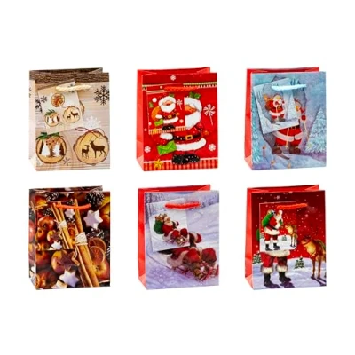 Imagen de TSI Bolsas de regalo (tamaño pequeño, 12 unidades, 6 modelos diferentes), diseño navideño 7