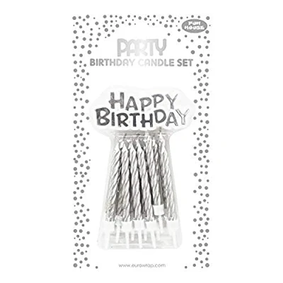 Imagen de Clairefontaine 26574 SC Juego de 12 velas + portavelas soporte Happy Birthday, color plateado