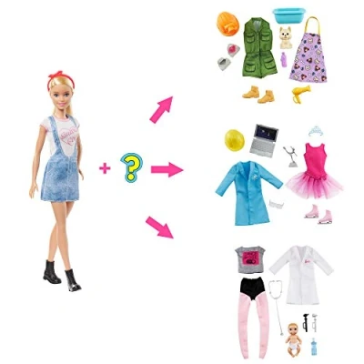 Imagen de Barbie Quiero Ser, descubre la profesión, Incluye muñeca y 8 Accesorios para Dos Carreras Sorpresa, Regalo niñas niños 3 9 años (Mattel GLH62)