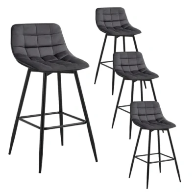 Imagen de WOLTU 4X Taburete de Bar con Respaldo Paquete 4 Marco Metal Muebles Cocina Asiento Terciopelo Alto Sillas Altas Gris Oscuro BH143dgr