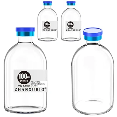 Imagen de ZHANXUBIO Viales estériles vacíos con puerto de inyección autorreparable y tapa plástico aluminio, paquete estéril (100 ml, transparente, 4 piezas)