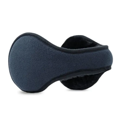 Imagen de orejeras de invierno para hombre, gran tamaño, plegables, forro polar, calentadores orejas mujeres, ajustables actividades al aire libre (azul marino)