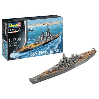Imagen de Revell Modellbau I Model Set USS New Jersey a escala 1:1200 45 piezas Bastelset partir de 12 años Modelo detallado Historisches Schiff Modellbausatz
