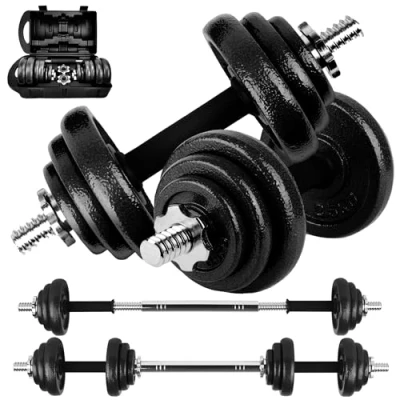 Imagen de unycos Par de Mancuernas Ajustables y Antideslizantes con Barra Conexión【20 kg】E Book Maletín, Discos Hierro Tuercas Seguras, Gimnasio en Casa, Fitness (Iron Transformer)