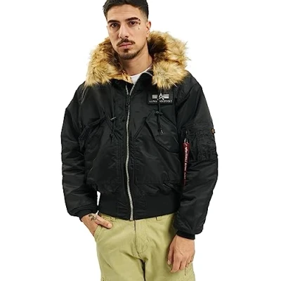 Imagen de ALPHA INDUSTRIES 45P Hooded Custom Chaqueta con Capucha, Negro (Black/Reflective Yellow), S para Hombre