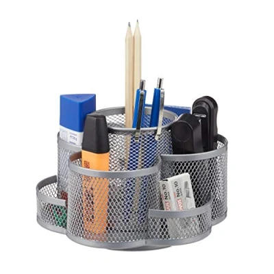 Imagen de Relaxdays Bote Lapicero con 7 Compartimentos Giratorio, Metal, 11 x 17.5 16.5 cm
