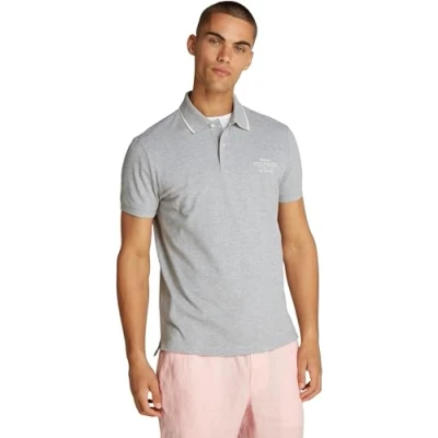 Imagen de Tommy Hilfiger Polo de manga corta Hombre Left Chest Graphic Regular Fit, Gris (Light Grey Melange), M