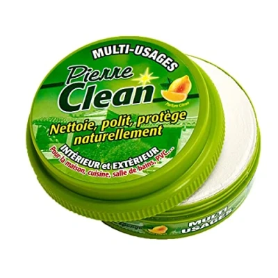 Imagen de Piedra Clean 600g fragancia limón con esponja, producto a base de Arcilla, también llamado Renovante o que permite limpiar, pulir, proteger naturalmente tu interior y exterior