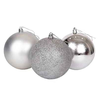 Imagen de 6 Bolas de Navidad irrompibles Plateadas 10 cm, decoración árbol Navidad, Adornos Decoraciones Colgantes Vacaciones, Brillante, Mate, Purpurina