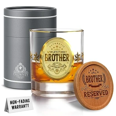 Imagen de CROWNLY CRYSTAL® Regalo Hermano Original Regalos Hermanos Boda Personalizados Vaso Whisky Hombre Originales Para Un Hombres Navidad