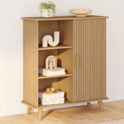 Imagen de Aparador con 3 estantes y armario 70 cm JULIETTE efecto listones de madera IDMarket