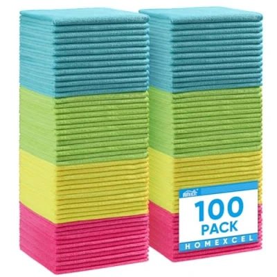 Imagen de HOMEXCEL Paño de Limpieza Microfibra, Paquete 100 Trapos Limpieza, Toallas con 4 Colores Surtidos, 11.5 x Pulgadas (Verde/Azul/Amarillo/Rosa)
