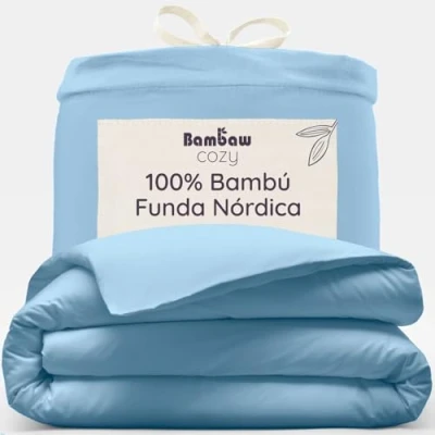 Imagen de Funda Nórdica de Bambú Azul Claro 135x200 cm Duvet Cover Suavidad Sostenible Lujo Nordica Antiacaros Tejido Transpirable Bambaw