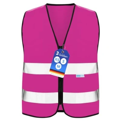 Imagen de EAZY CASE chaleco reflectante para niños, de seguridad con cremallera reflectores, transpirable, reflectante, aumentar la visibilidad en carretera, M, rosa