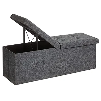 Imagen de SONGMICS Puff Almancenaje, Banco Almacenaje Plegble, 38 x 110 38, Tapa Abatible, Taburete con Reposapiés, Carga de 300 kg, para Entrada Sala Estar, Dormitorio, Gris Pizarra LSF76GYZ