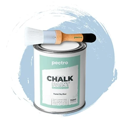 Imagen de PECTRO Pintura a la Tiza para Muebles 750ml + Brocha de Madera especial Pack sin lijar Chalk Paint Efecto Colores (Celeste Pastel)