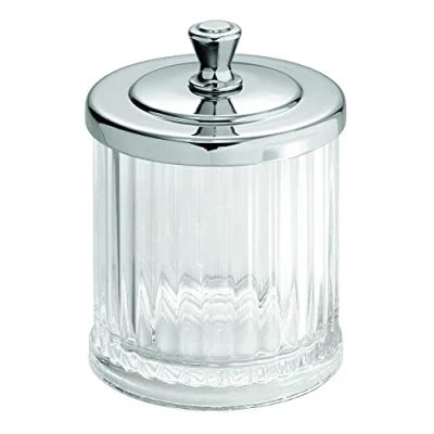 Imagen de iDesign Alston Dispensador de discos algodón y bastoncillos, envase para cosméticos plástico, transparente/plateado