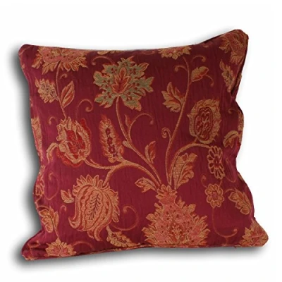 Imagen de Paoletti Riva Zurich Cojín Rojo Borgoña Decorativo Floral Jacquard Diseño Hilo Bordes Reversible 100% Poliéster 55 X Cm (22&quot; 22&quot; Pulgadas) Diseñado En El Reino Unido, poliéster, 55x55cm