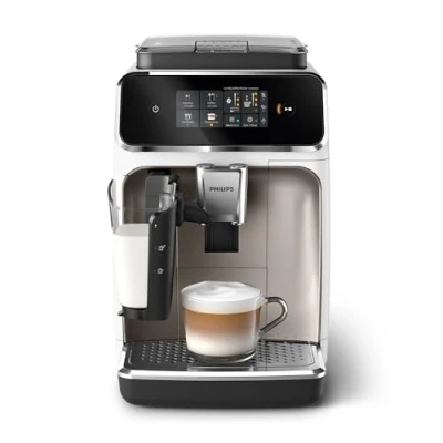 Imagen de Philips Serie 2300 Cafetera Espresso Superautomática Sistema exclusivo de leche LatteGo, 4 tipos café personalizables, Extracción silenciosa SilentBrew, Display táctil. Cromo Blanco (EP2333/40)