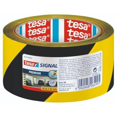 Imagen de tesa SIGNAL Premium Cinta de Señalización Multiusos Adhesiva Balizar para la Permanente Zonas o Áreas Peligro Negro y Amarillo 66 m x 50 mm