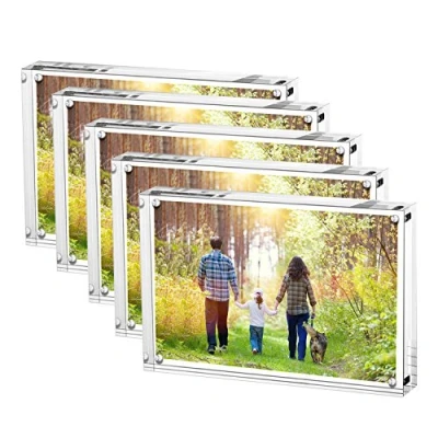 Imagen de Boxalls Marcos Fotos Metraquilato 15 x 20 cm Pack de 5, Marco Transparente Acrílico Doble Cara, Cristal para Retrato Sin Escritorio, Habitación y Oficina