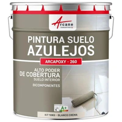 Imagen de ARCANE INDUSTRIES Pintura para Suelo de Baldosas Resina epoxi Arcapoxy 10 kg (hasta 50 m² en 2 capas) RAL 9001 Blanco Crema