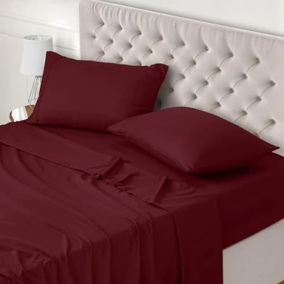 Imagen de Utopia Bedding Juego de Sabanas 4 Piezas 180x200 Poliéster Microfibra Cepillada Sábana Bajera, Plana y 2 Fundas Almohada 50x75 (Cama 180, Burdeos)