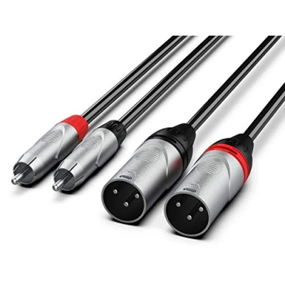 Imagen de Audibax Pro Cable 2 XLR Macho a RCA Longitud 1,5 Metros Conectores OFC de Alta Transmisión Señal Recubrimiento PVC Máximo Aislamiento Diámetro 6 mm Color Negro