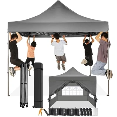 Imagen de COBIZI Carpa Plegable 3x3 con Pared Lateral,Impermeable Plegable,Carpas para Exteriores Pergola,Cenadores Jardin Fiesta Camping Playa (3 por 3m Gris)