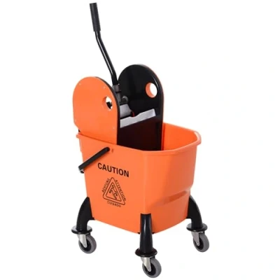 Imagen de HOMCOM Carro de Limpieza con escurridor Cubo 26 litros Ruedas para Fregar, Gancho fregona doméstico 4 Naranja