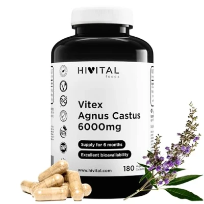 Imagen de Vitex Agnus Castus Sauzgatillo 6000 mg. 180 cápsulas veganas para 6 meses. el o ayuda a recuperar equilibrio hormonal femenino y reducir dolor premenstrual.