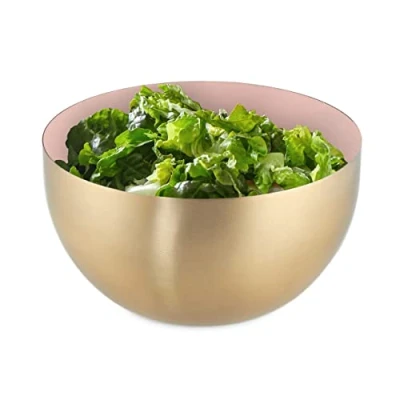 Imagen de Relaxdays Servir Ensaladera Fiore Doro 1L, Frutero, Cuenco Cocina, Bol Repostería Acero INOX, 8,5x15 cm, Rosa y Dorado, Inoxidable, 15 cm