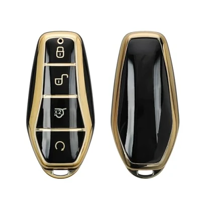 Imagen de kwmobile Carcasa para Mando Compatible con BYD Atto 3 / Han/Tang/Dolphin/Yuan/Seal Funda Llaves de Coche TPU Botones Negro/Dorado