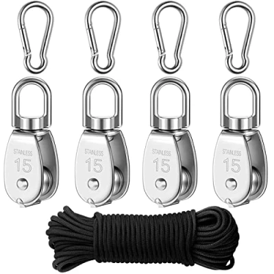 Imagen de Poleas para Cables Acero,Poleas de Bloque Acero Inoxidable,Bloque Polea Simple,Polea Inoxidable,Polea gancho,Juego polea,con 30M Nylon Línea Cuerda y mosquetón Broches