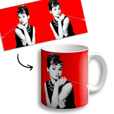 Imagen de ORIGINALOOPS.COM Taza Audrey Hepburn desayuno con diamantes cerámica 350ml café Té breakfast at tiffany&#039;s
