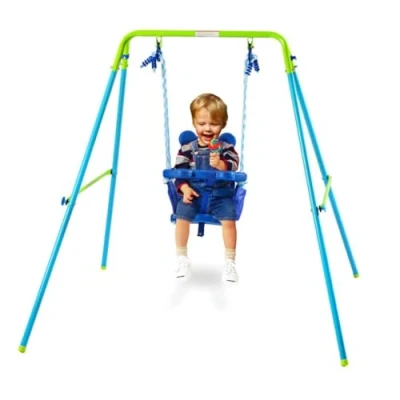 Imagen de Columpio Infantil Exterior, HLC Bebe Plegable con Asiento plastico de Panda para 9 a 36 Meses Azul