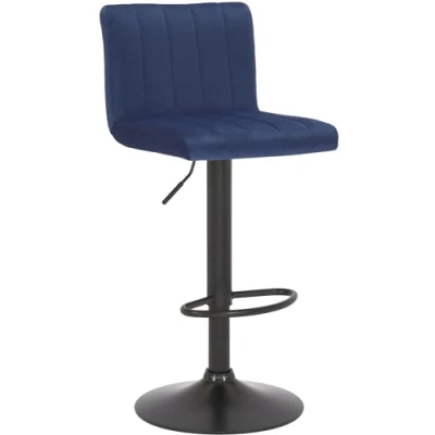 Imagen de CLP Taburete de Bar Jamie en Terciopelo con Base metálica I Silla Alta Cocina Respaldo &amp; reposapiés, Color:Azul