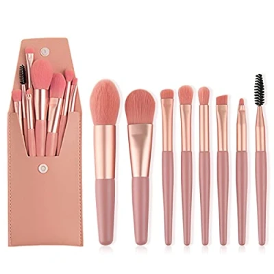 Imagen de 8 brochas de maquillaje profesionales Kabuki, corrector, base y sombra ojos líquida, en crema polvo