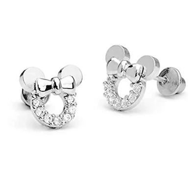 Imagen de Pendientes huecos de circonitas cúbicas y plata ley Mickey Mouse, para mujer niñas, findout (f1696plata)