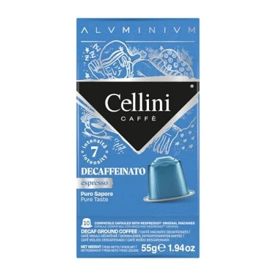 Imagen de Caffè Cellini Cápsulas de aluminio compatibles con Nespresso Descafeinado 100uds un sabor cuerpo y notas aromáticas afrutadas.