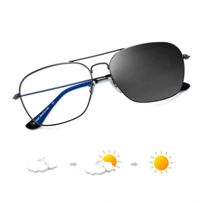 Imagen de JM Fotocrómico Luz Azul Bloqueo Gafas de Sol Ordenador, Ojo Cuadrado Protección Vídeo Anti Glare Hombres Mujeres Bronce