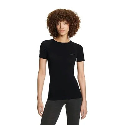 Imagen de FALKE Wool Tech Light Round Neck W S/S TS lana hilo funcional secado rápido 1 pieza, Capa de base superior Mujer, Negro (Black 3000), XS