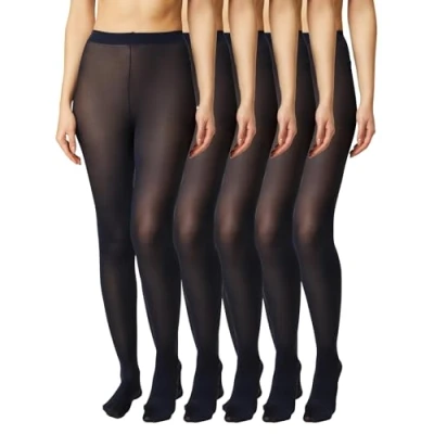 Imagen de FM London mallas para mujer (paquete de 5) Cómodas, con diseño elástico Medias negras 40 denier, desnudas, construcción duradera, Azul Marino, L