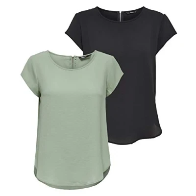 Imagen de ONLY Camiseta Onlvic S/S Solid Top Noos WVN para Mujer, Verde (1x Desert Sage/ 1x Black), 36
