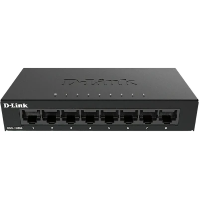 Imagen de Switch D Link DGS 108GL, 8 puertos, Sin gestión, Gigabit Ethernet LAN RJ 45, Plug&amp;Play, Negro