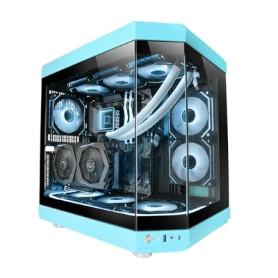 Imagen de Mars Gaming MC 3T, Caja Custom ATX, Triple Ventana Cristal Templado Continuo, Soporte Refrigeración Líquida Completo, Cámara Dual Lateral, 3X Slots PCI Verticales, USB C y 3.0, Azul