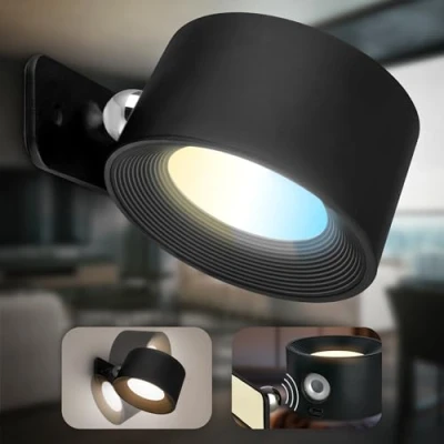 Imagen de B.K.Licht aplique de pared sin conexión a la red con batería recargable, extraíble magnéticamente, giratorio 360 grados, regulable, CCT, para interiores, 9,5x8x4,5cm, negro