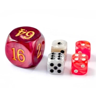 Imagen de Juego de 5 dados perlas backgammon 30 mm, cubo doble grande mm más 4 16 (rojo/blanco marmolizado)